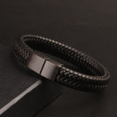 Black Braided Leather Black Magnetic Lock Fashion Bracelet